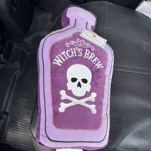 Witch's Brew Decorative Pillow-Purple Bottle Caution Skull!
